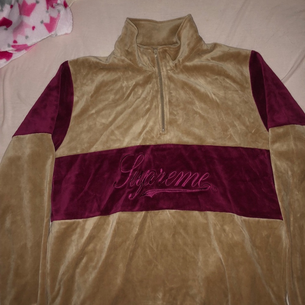 Supreme  velour half zip pullover/ Khaki
